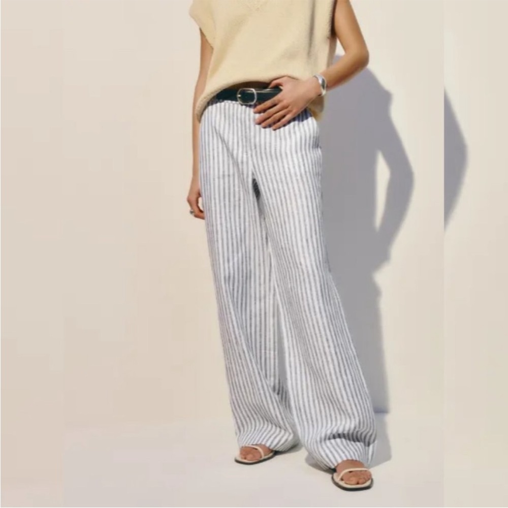 Reformation Striped Carter Linen Pants - White and Blue - Picture 5 of 9